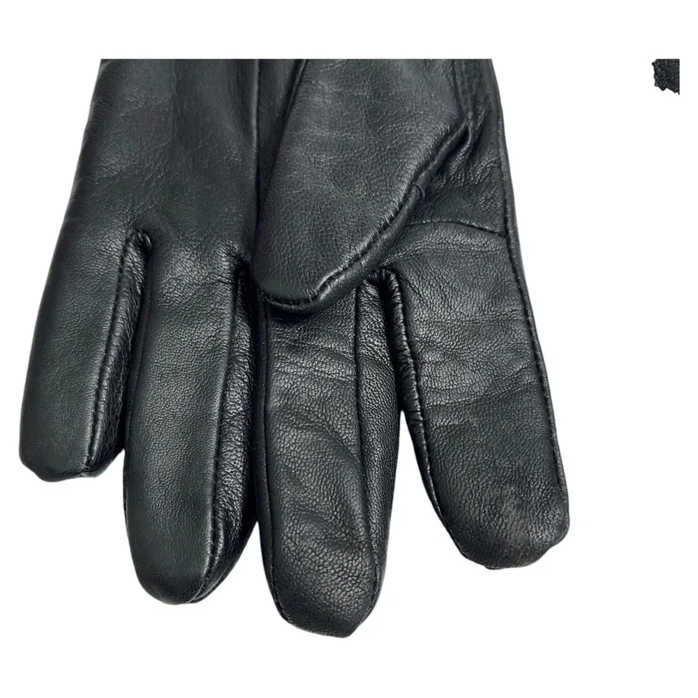 Vintage Black Leather Gloves Fleece Lined Womens XL